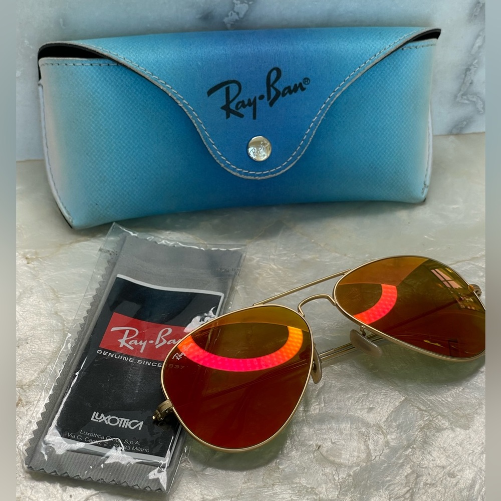 Ray Ban Aviator Orange/Pink mirror Polarized Sunglasses - Picture 6 of 15